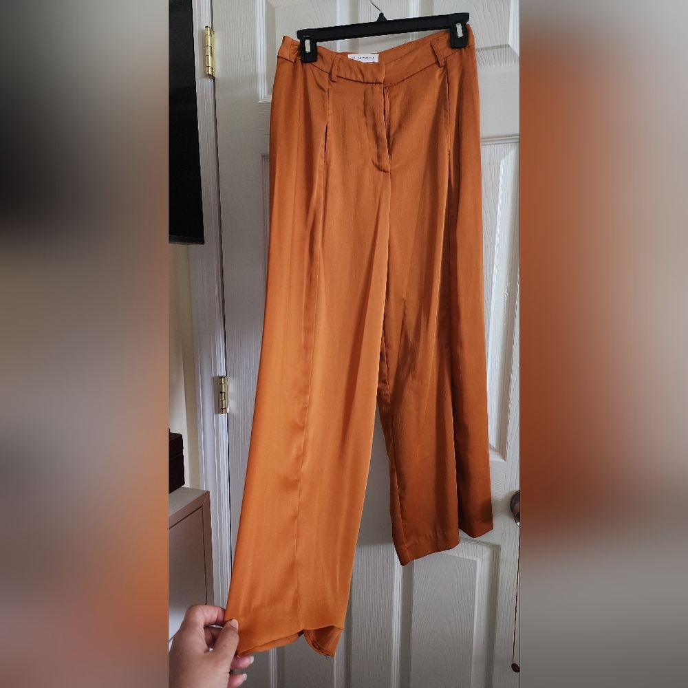 Elegant Silk Orange Women's Pants
